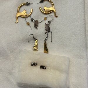 Gold and Silver Cat Earrings Set